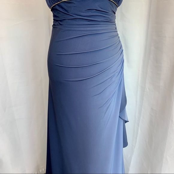 Bellissima Blue ombre halter top ruched side ruffle formal bridesmaid prom gown - Picture 3 of 12